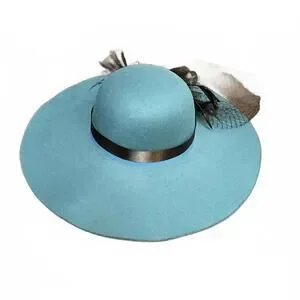 Accessories | Wide Brim Teal Derby Church Hat Black Feathers  display picture 1